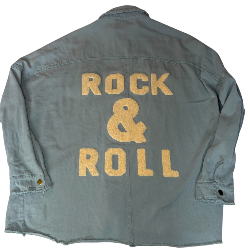 Davi & Dani Women's Frayed Hem Rock & Roll Green blue Shirt Jacket - Small - Picture 4 of 8